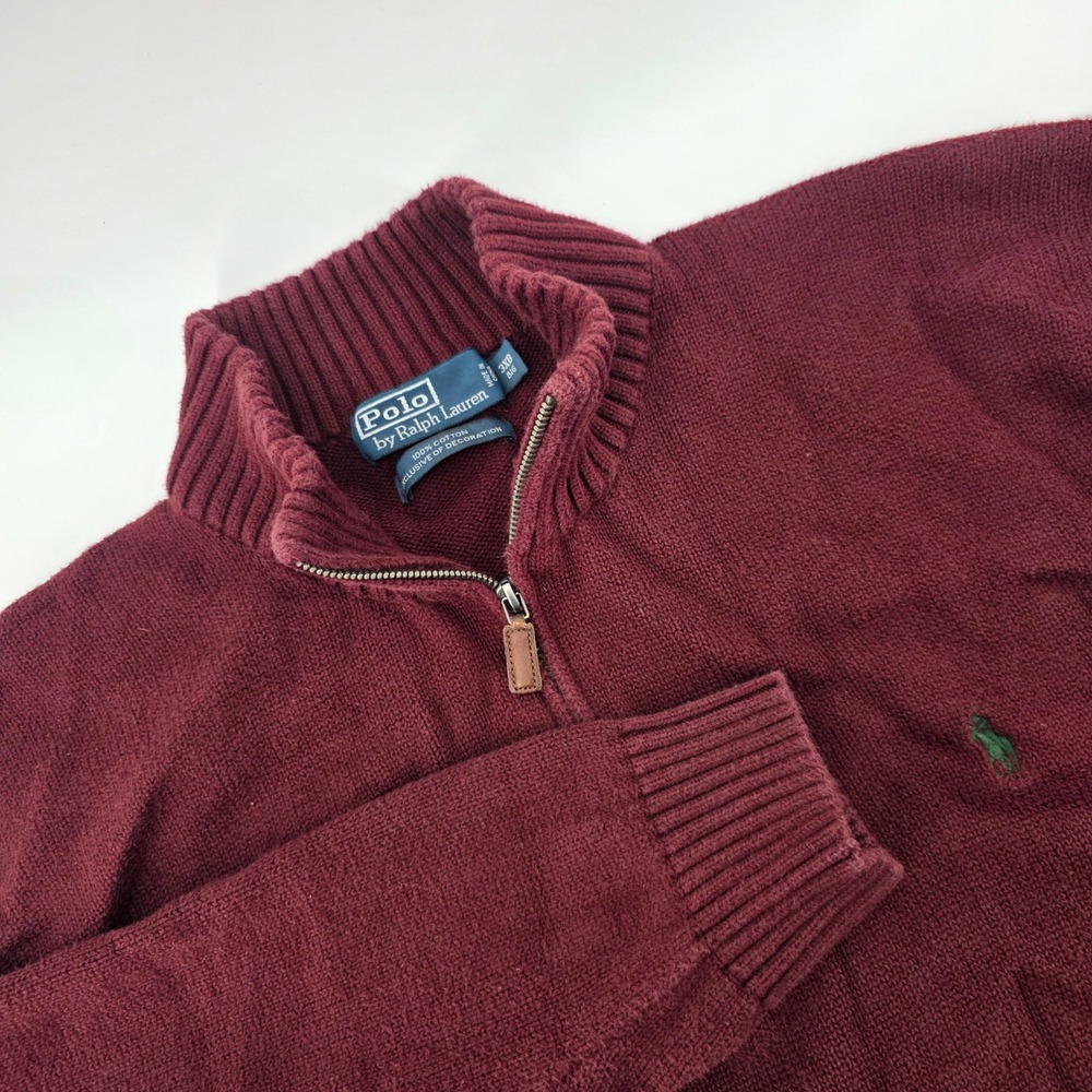 Polo Ralph Lauren Mens 3XB Big Quarter Zip Cotton Sweater Burgundy Maroon Mock